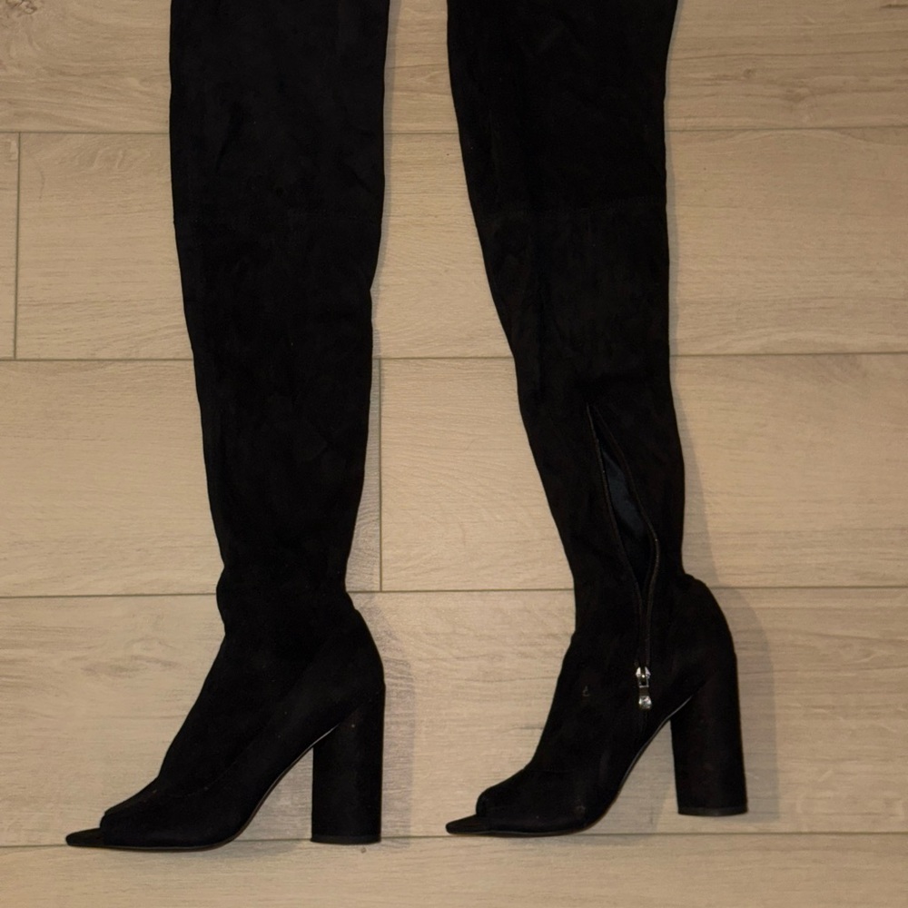 Public Desire Black Suede Over-the-Knee Boots